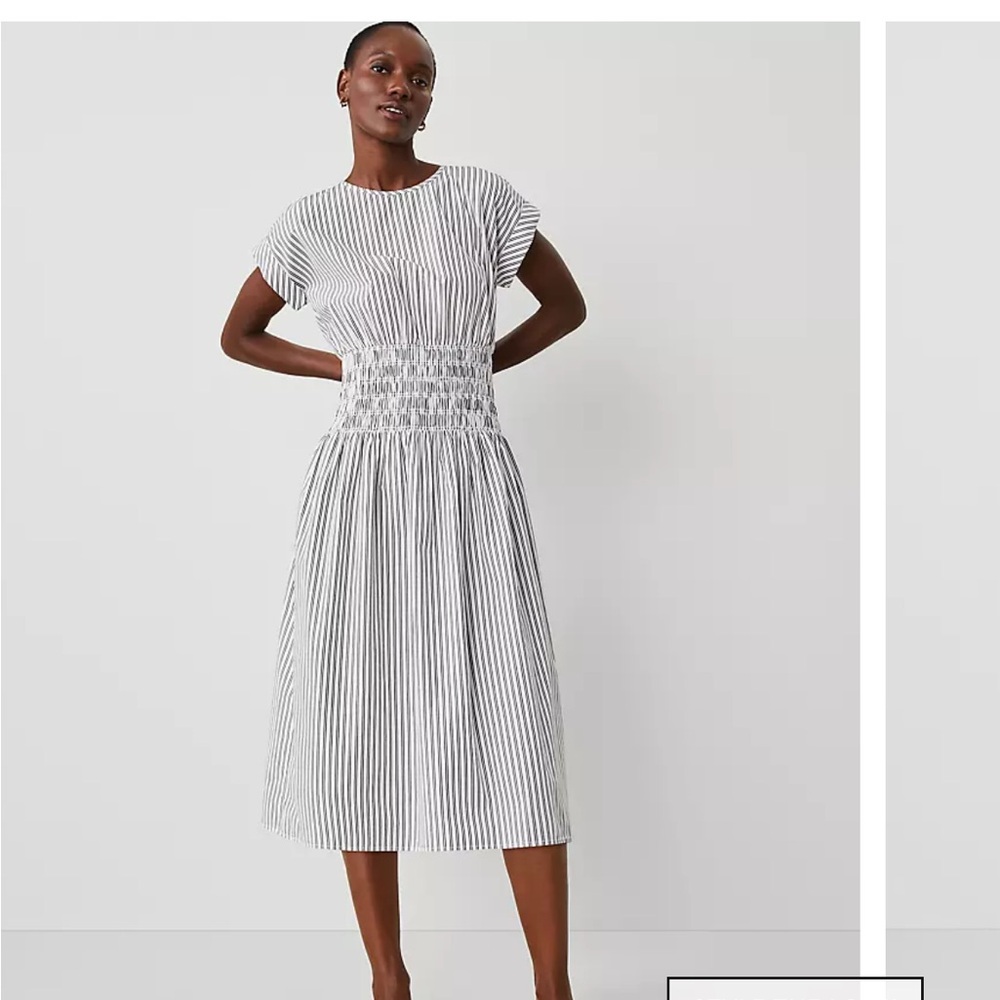Ann Taylor Black and White Striped Midi Dress